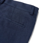 Brunello Cucinelli - Slim-Fit Tapered Pleated Linen, Wool and Silk-Blend Hopsack Suit Trousers - Blue