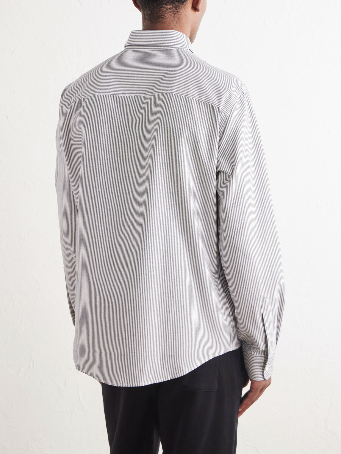AMI PARIS - Logo-Embroidered Striped Cotton-Oxford Shirt - Gray