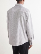 AMI PARIS - Logo-Embroidered Striped Cotton-Oxford Shirt - Gray