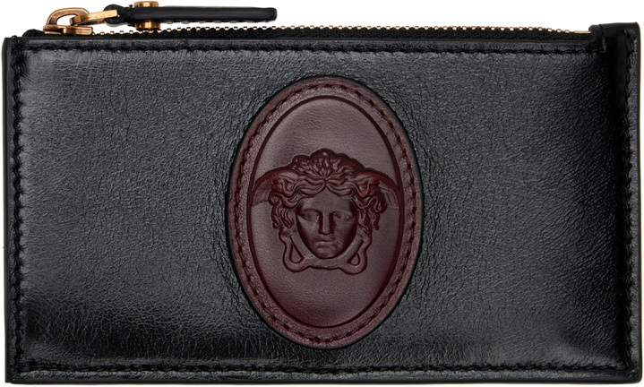 Photo: Versace Black & Brown Roomy Leather Zip Card Holder