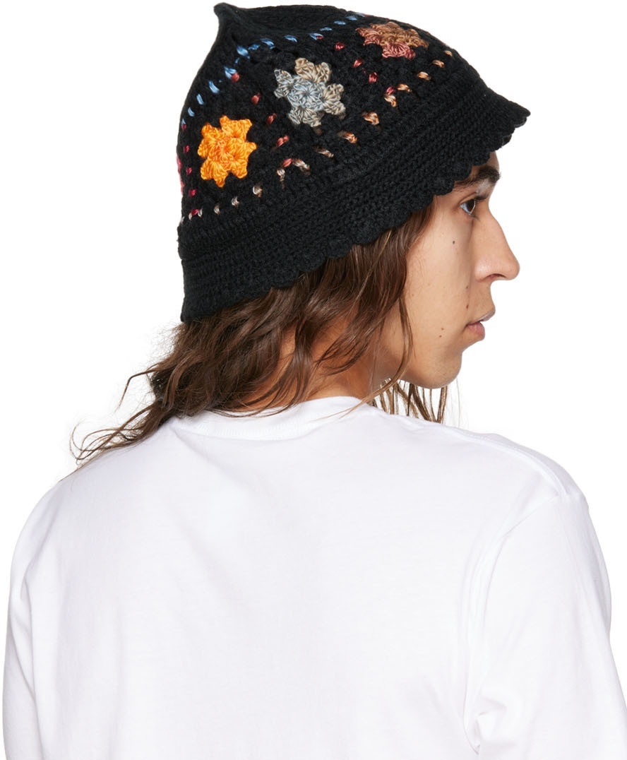 Anna Sui SSENSE Exclusive Black Crochet Bucket Hat Anna Sui