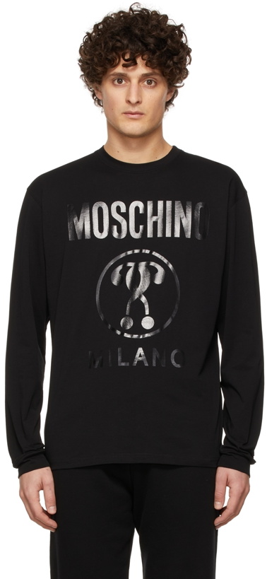 Photo: Moschino Black Double Question Mark Long Sleeve T-Shirt