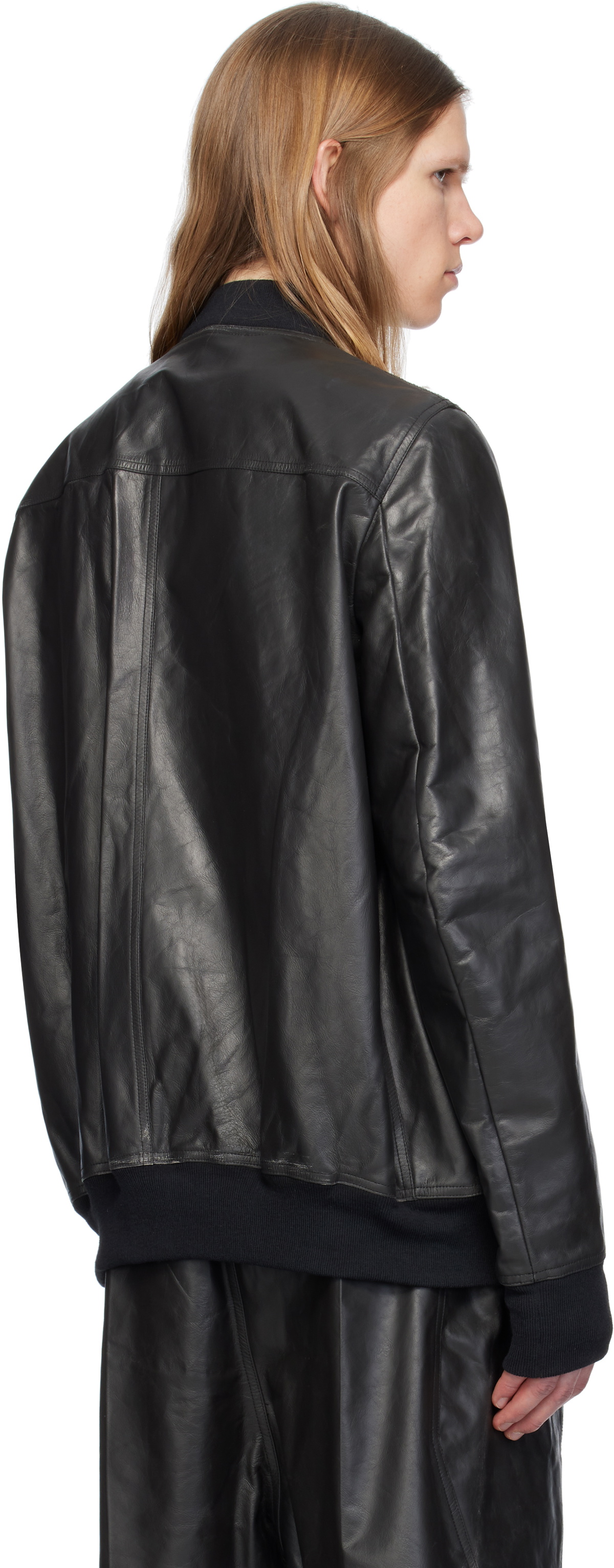 Rick Owens Black Hollywood Bauhaus Leather Flight Jacket