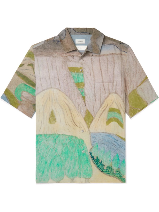 Photo: Lemaire - Camp-Collar Printed Crinkled Cotton-Blend Poplin Shirt - Green