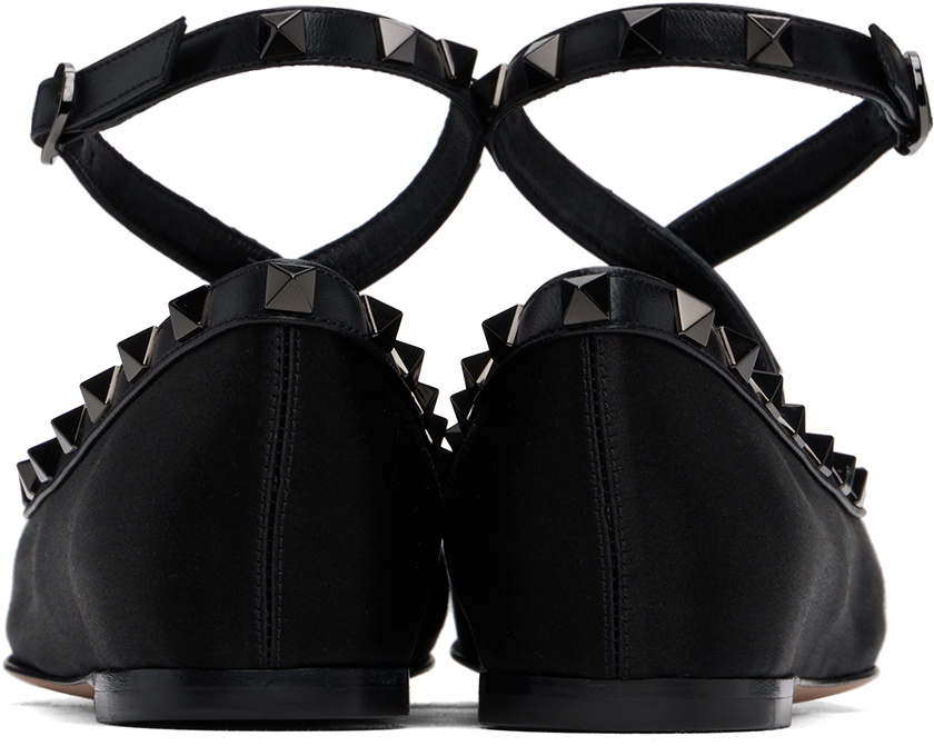 Valentino Garavani Black Rockstud Satin Ballerina Flats