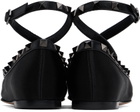 Valentino Garavani Black Rockstud Satin Ballerina Flats
