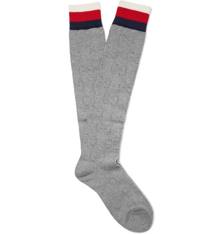 Photo: Gucci - Striped Logo-Jacquard Cotton-Blend Socks - Men - Gray