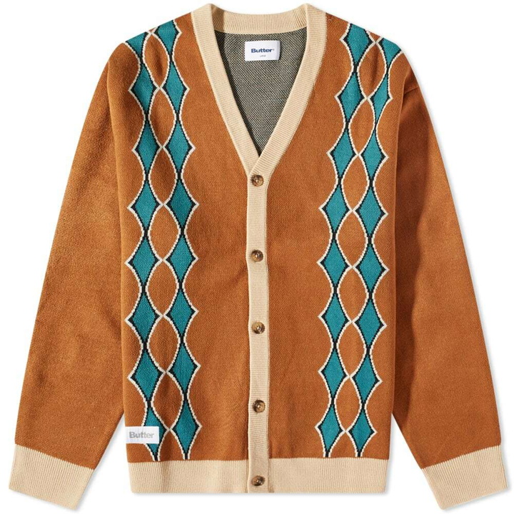 Photo: Butter Goods Men's Diamond Knit Cardigan in Nutmeg