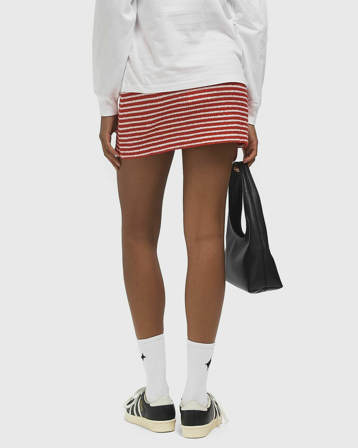 Sporty & Rich Serif Logo Striped Terry Aline Skirt Red Women
