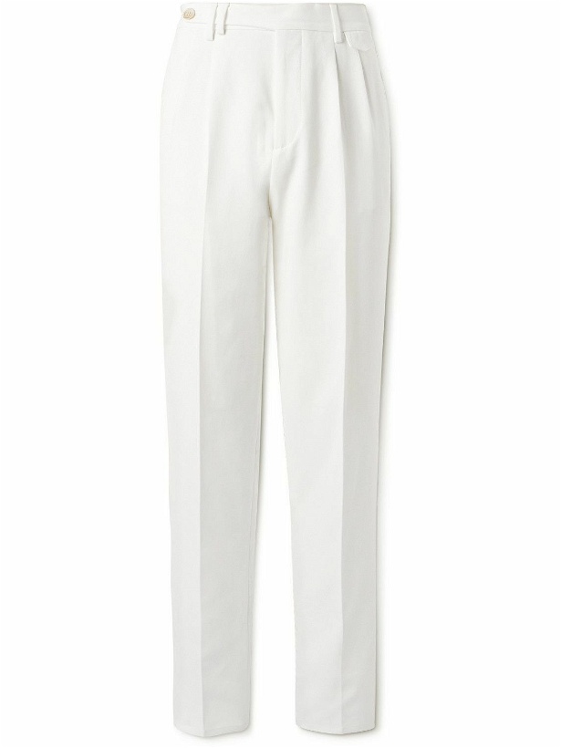 Photo: Brunello Cucinelli - Straight-Leg Pleated Cotton-Crepe Trousers - White