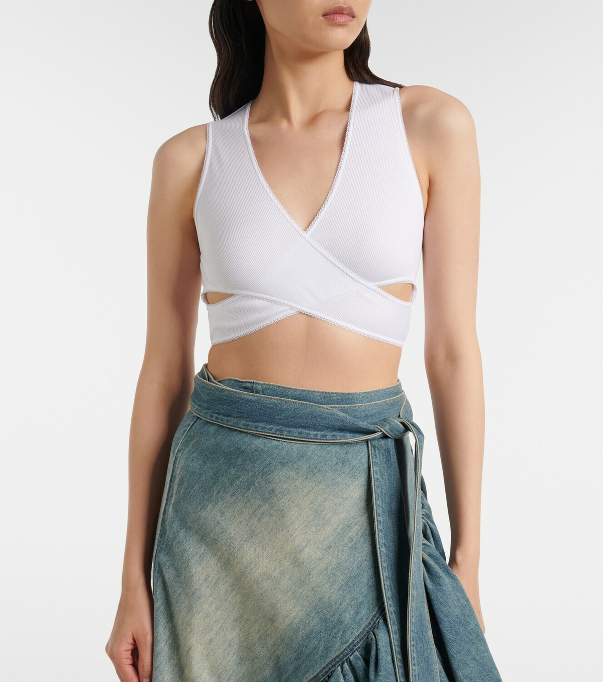 Alaïa Ribbed-knit jersey crop top