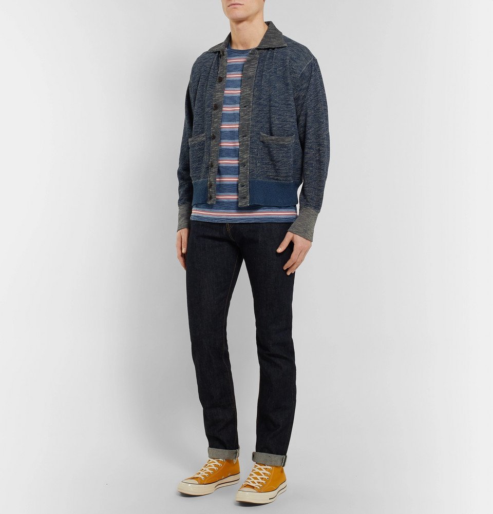 RRL - Striped Garment-Dyed Knitted Cotton T-Shirt - Men - Blue