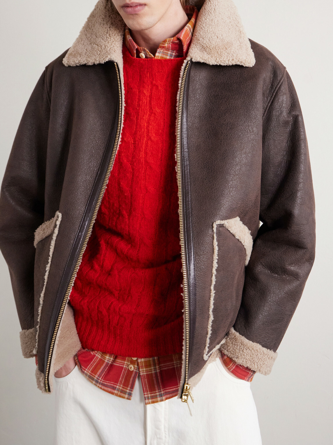 Baracuta - Shearling Aviator Jacket - Brown