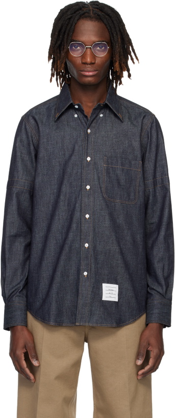 Photo: Thom Browne Navy Straight Fit Denim Shirt