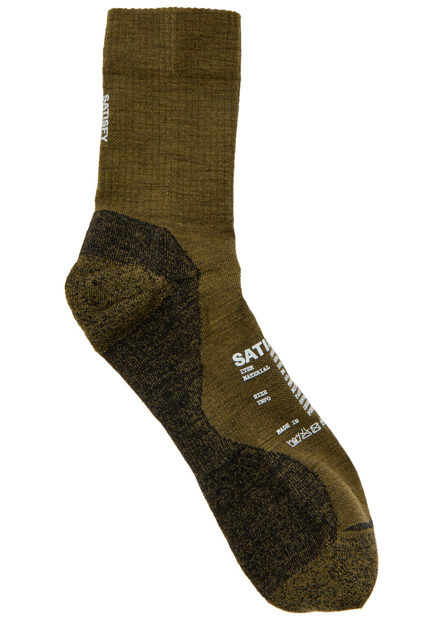 Satisfy Melange-knit Merino-blend Socks Olive