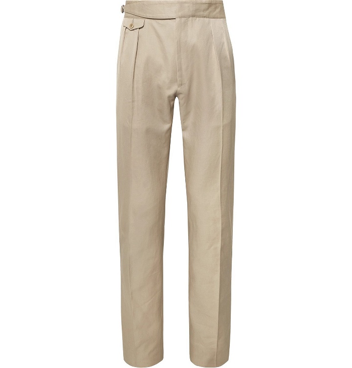 Photo: Zanella - Normon Tapered Pleated Cotton and Linen-Blend Trousers - Neutrals