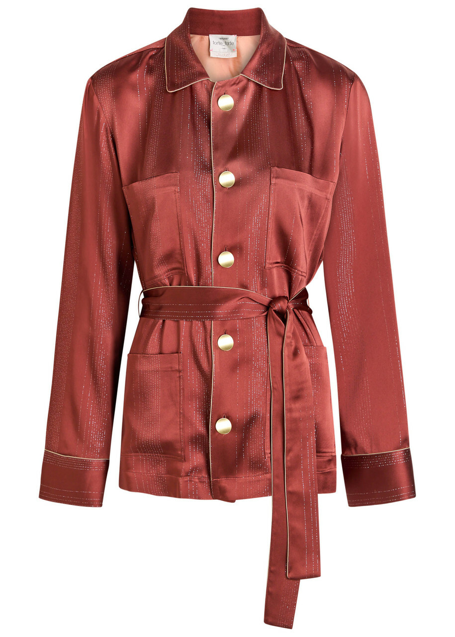 Forte_forte Metallic Satin Shirt Jacket Burgundy