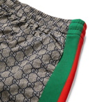 Gucci - Webbing-Trimmed Logo-Print Shell Drawstring Trousers - Gray