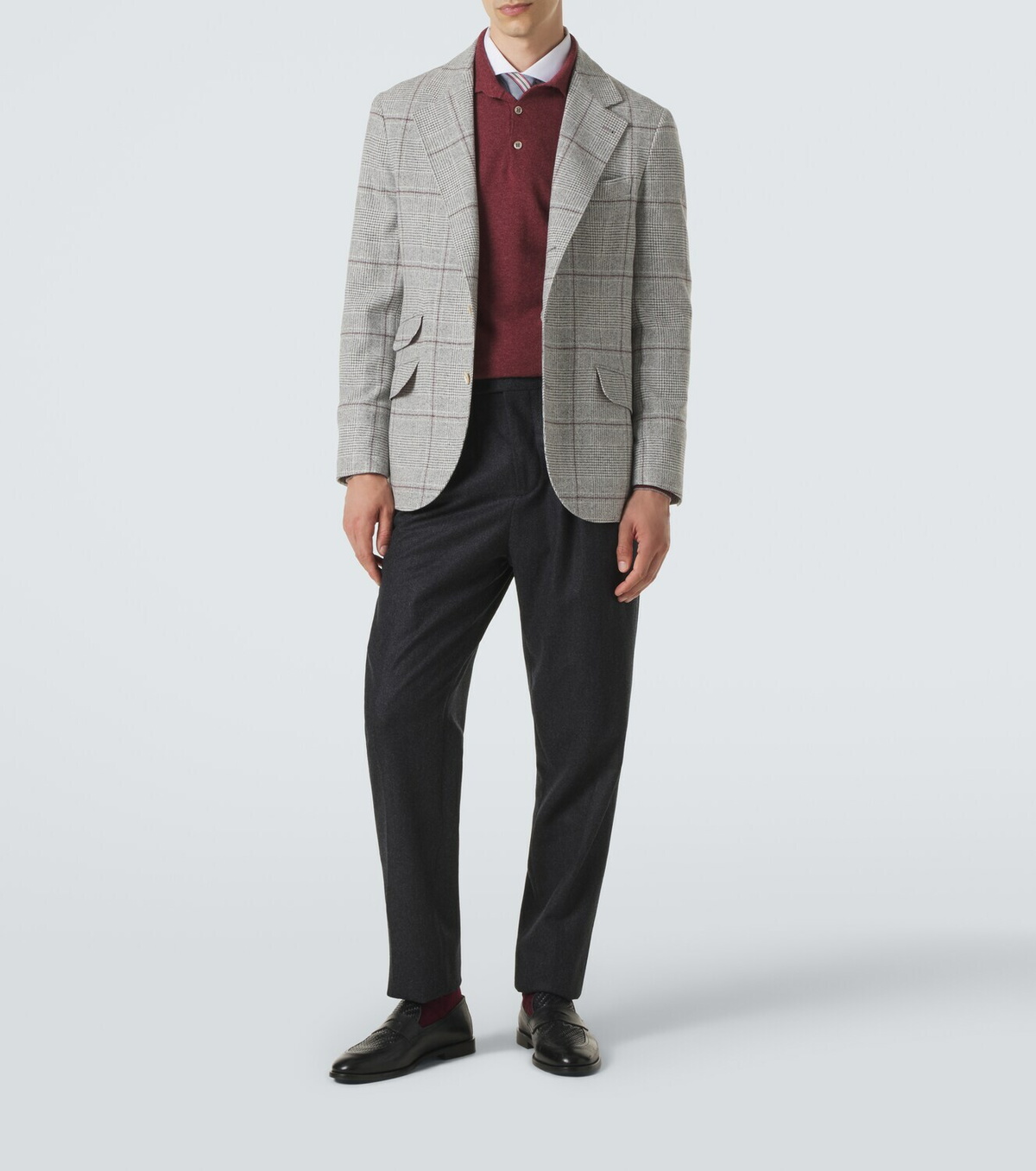 Brunello Cucinelli Checked silk, wool, and cashmere blazer