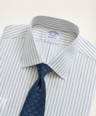 Brooks Brothers Men's Stretch Regent Regular-Fit Dress Shirt, Non-Iron Twill Stripe Ainsley Collar | Grey