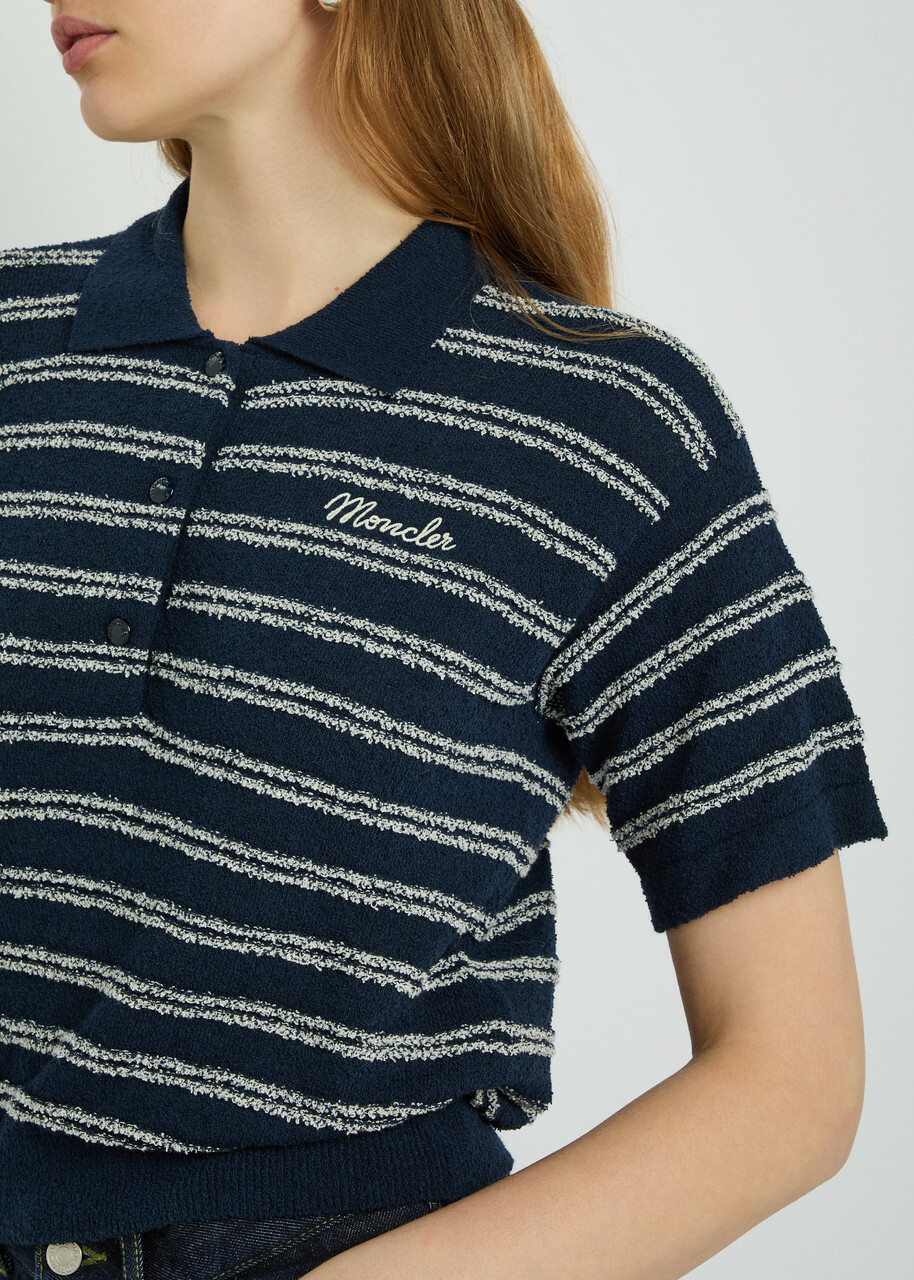 Moncler Striped Logo Terry Polo Shirt Navy