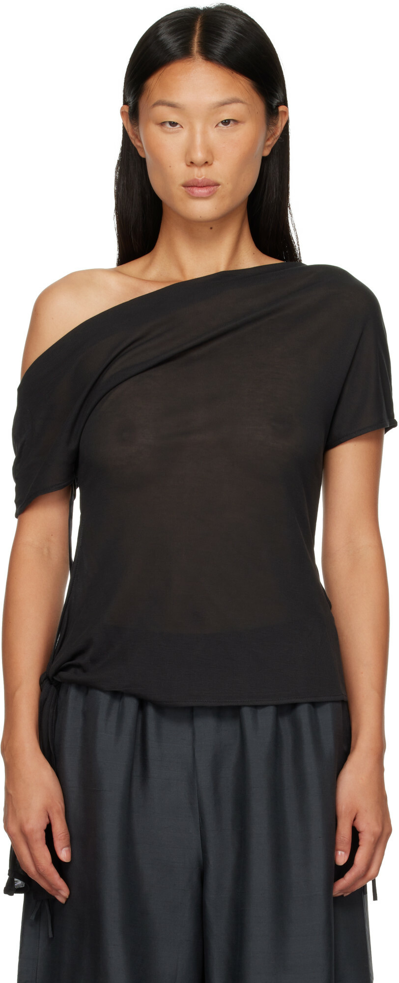 St. Agni Black Fine Jersey Off Shoulder Top