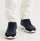 Loro Piana - Modular Walk Leather-Trimmed Canvas and Suede Sneakers - Blue