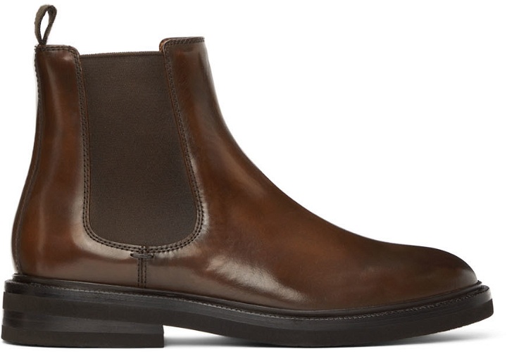 Photo: Brunello Cucinelli Brown Buffed Leather Chelsea Boots