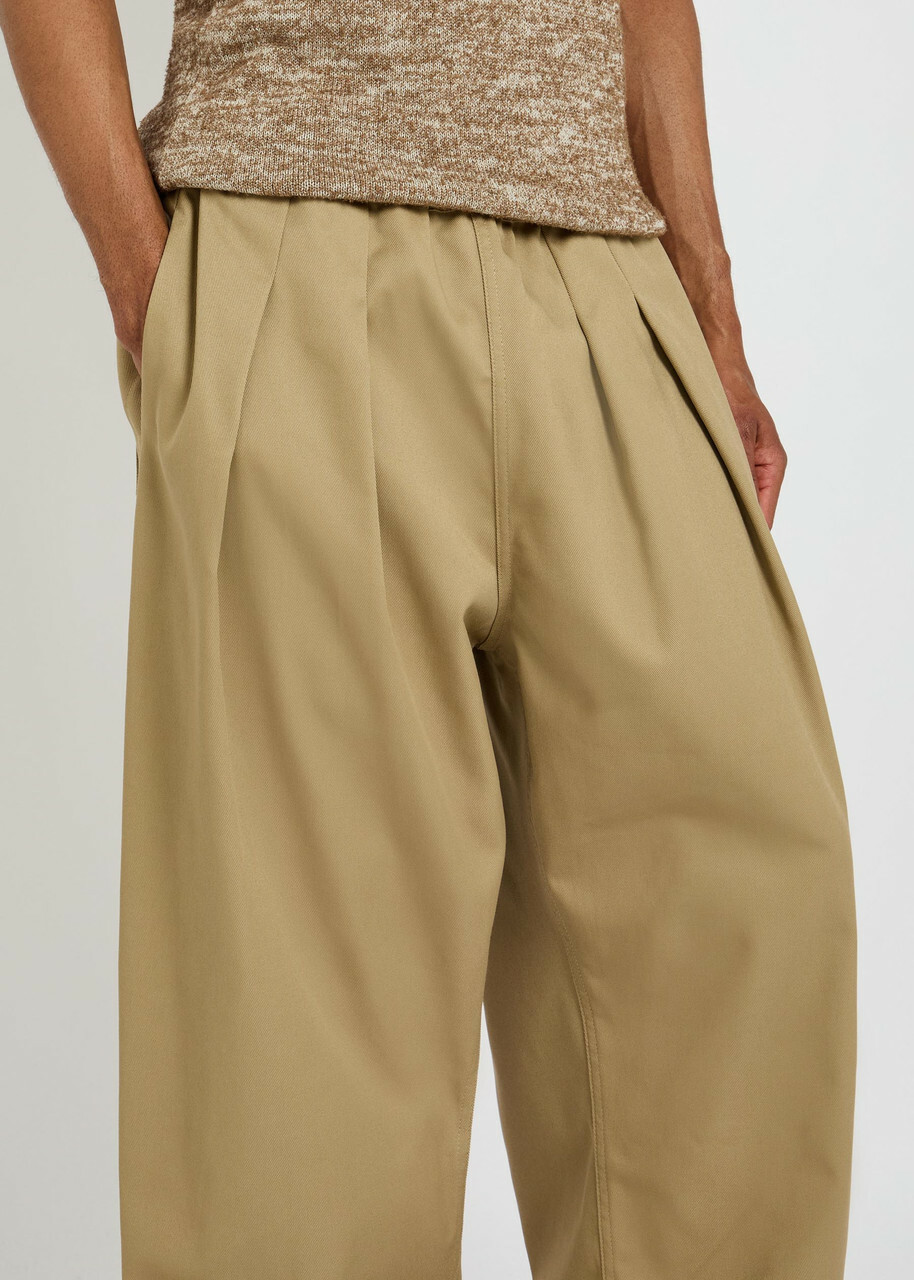 Maison Margiela Pleated Wide-leg Twill Cropped Trousers Beige