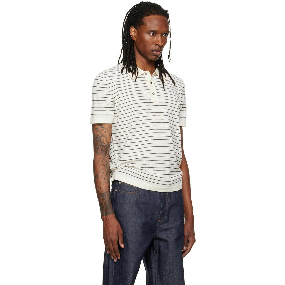 A.P.C. Off-White Fitted Striped Polo