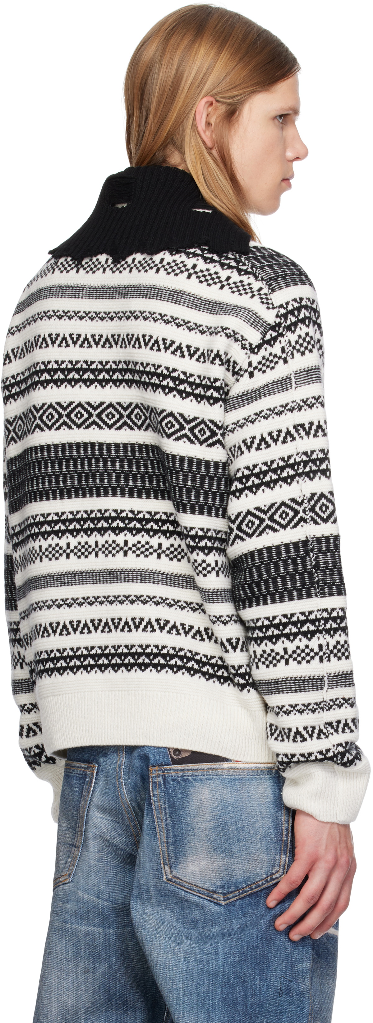 Andersson Bell White & Black Nordic Crewneck Sweater