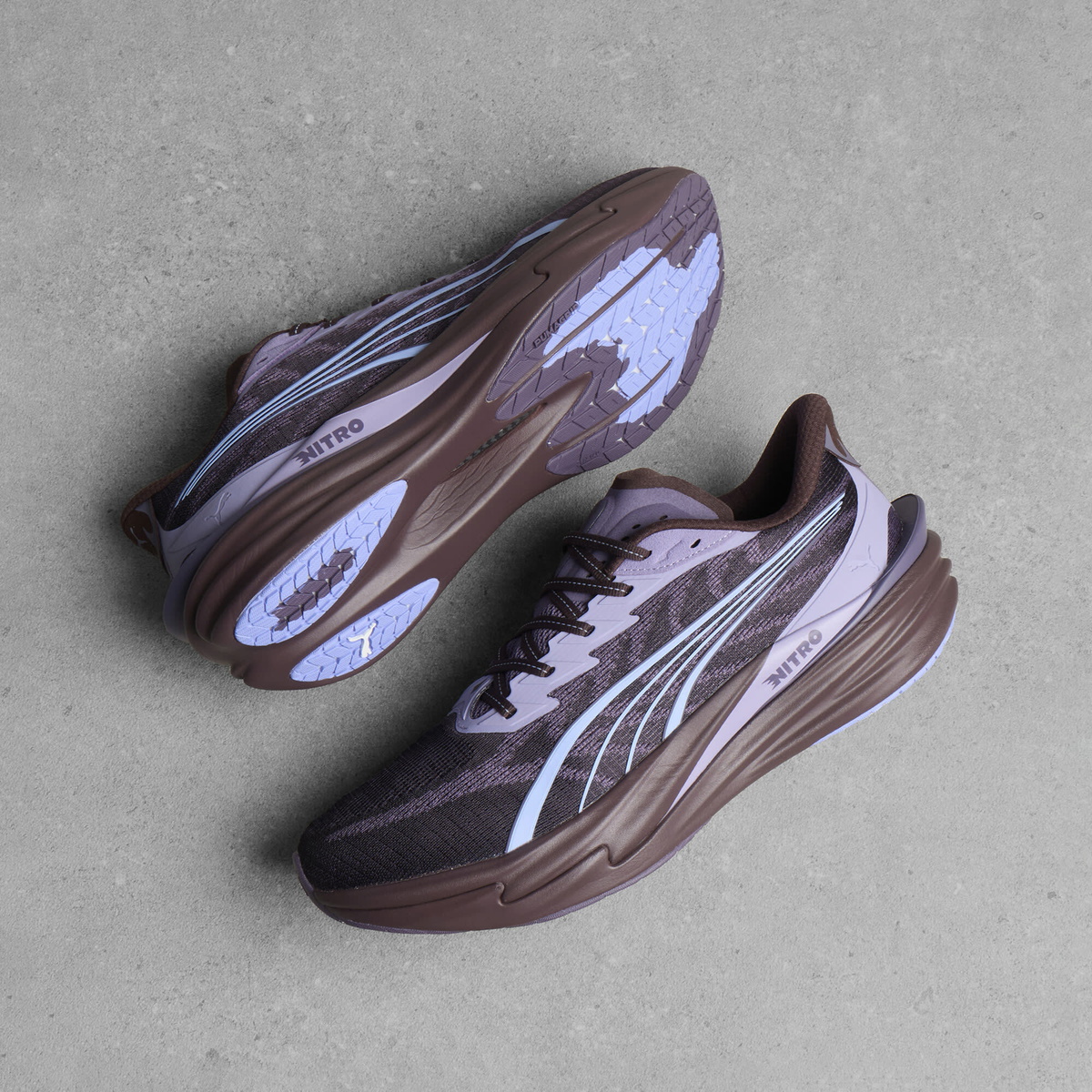 Puma Men's Deviate Nitro 4 Sneaker in Chocolate Brown/Purple Charcoal