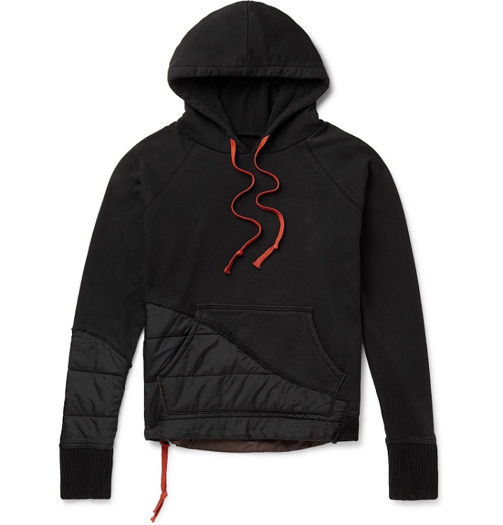 Photo: Greg Lauren - Embroidered Panelled Jersey and Quilted Shell Hoodie - Black