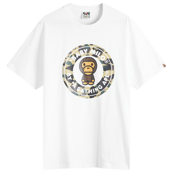 Photo: A Bathing Ape Men's 1St Camoilo Busy Works T-Shirt in White X Yellow