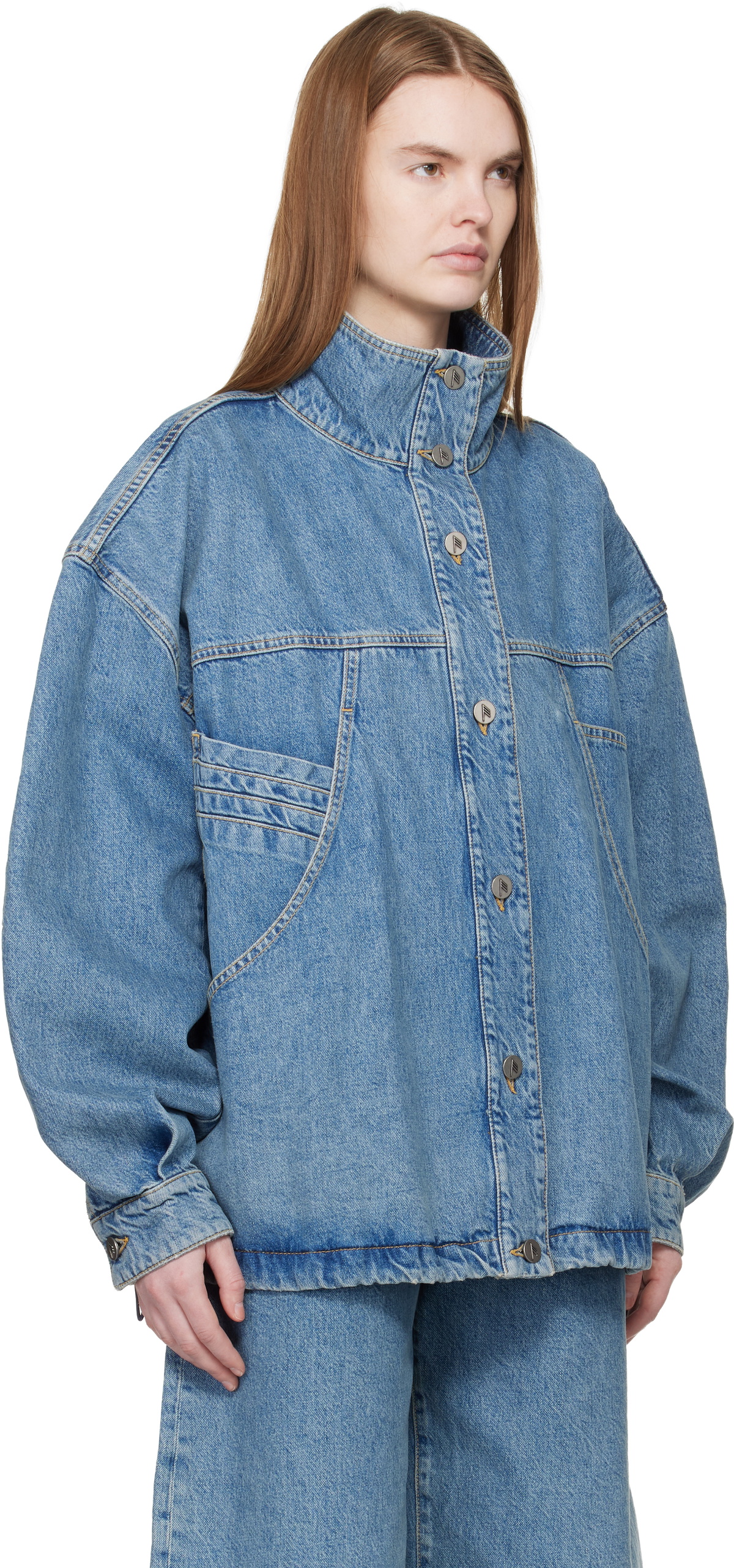 The Attico Blue Washed Denim Bomber Jacket