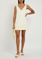 Self-portrait Crystal and Faux-pearl Embellished Crepe Mini Dress Cream