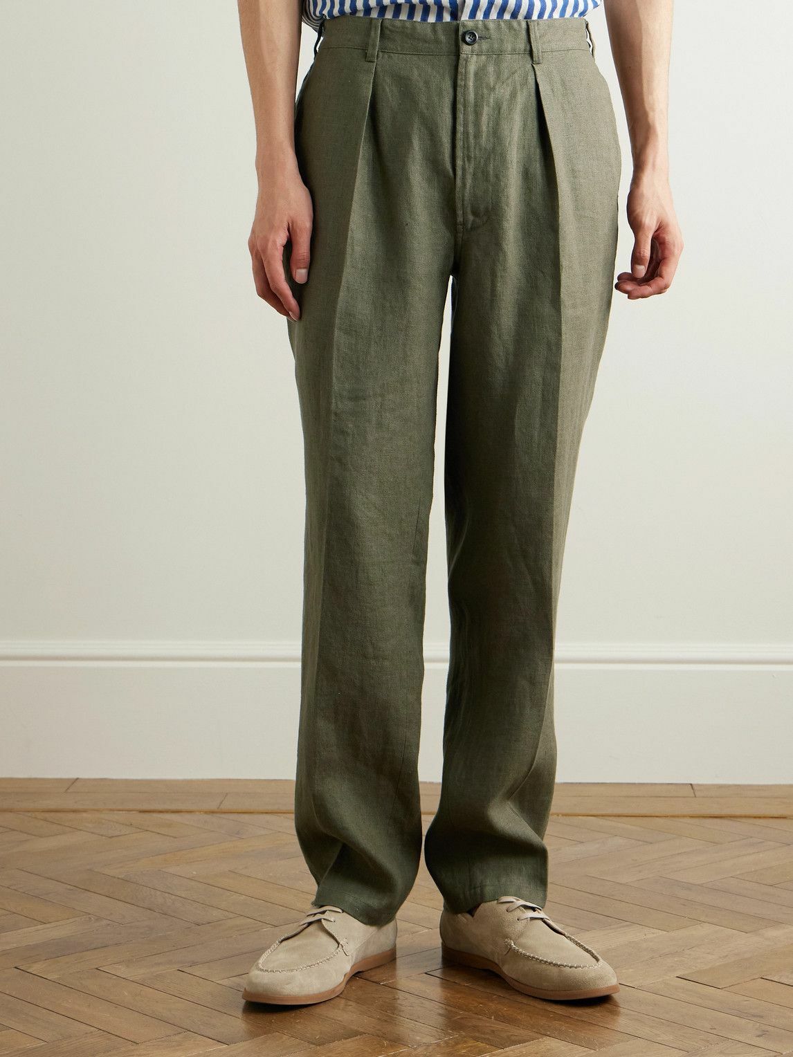 Drake's - Games Tapered Pleated Linen Suit Trousers - Green