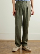 Drake's - Games Tapered Pleated Linen Suit Trousers - Green