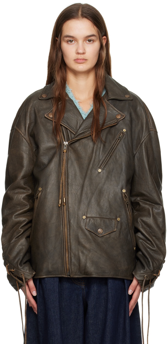 Acne Studios Brown Laced Leather Jacket Acne Studios