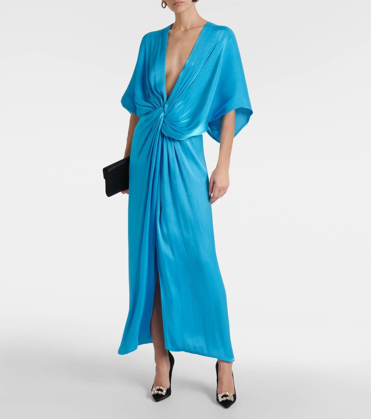 Costarellos Roanna draped lamé georgette gown