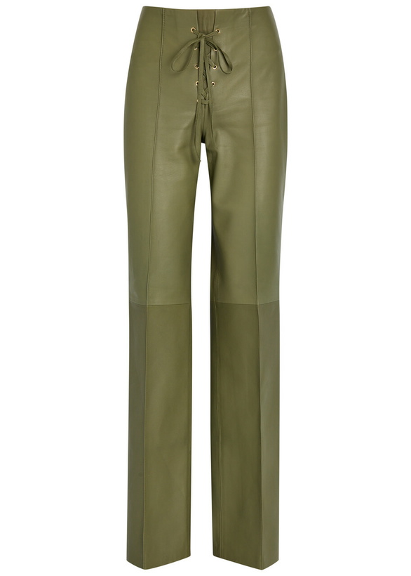 Photo: Skiim Lace-up Straight-leg Leather Trousers Khaki