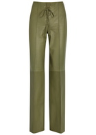 Skiim Lace-up Straight-leg Leather Trousers Khaki