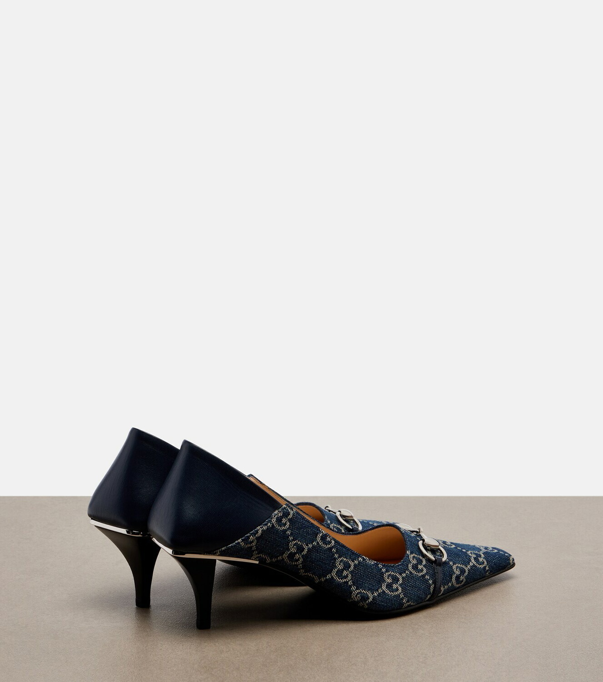Gucci Vittoria leather-trimmed denim pumps
