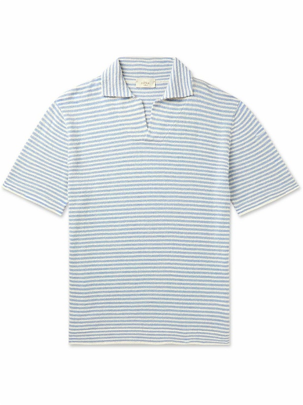 Photo: Altea - Slim-Fit Striped Cotton-Blend Terry Polo Shirt - Blue