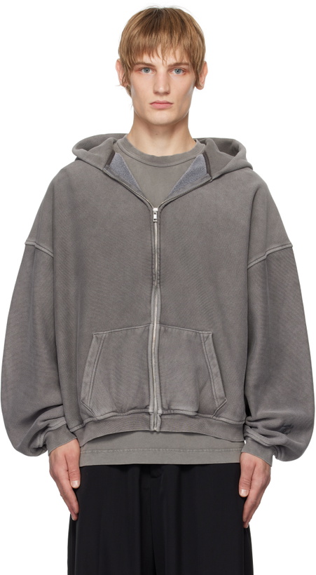 Photo: Alexander Wang Gray Oversize Star Logo-Print Zip-Up Hoodie
