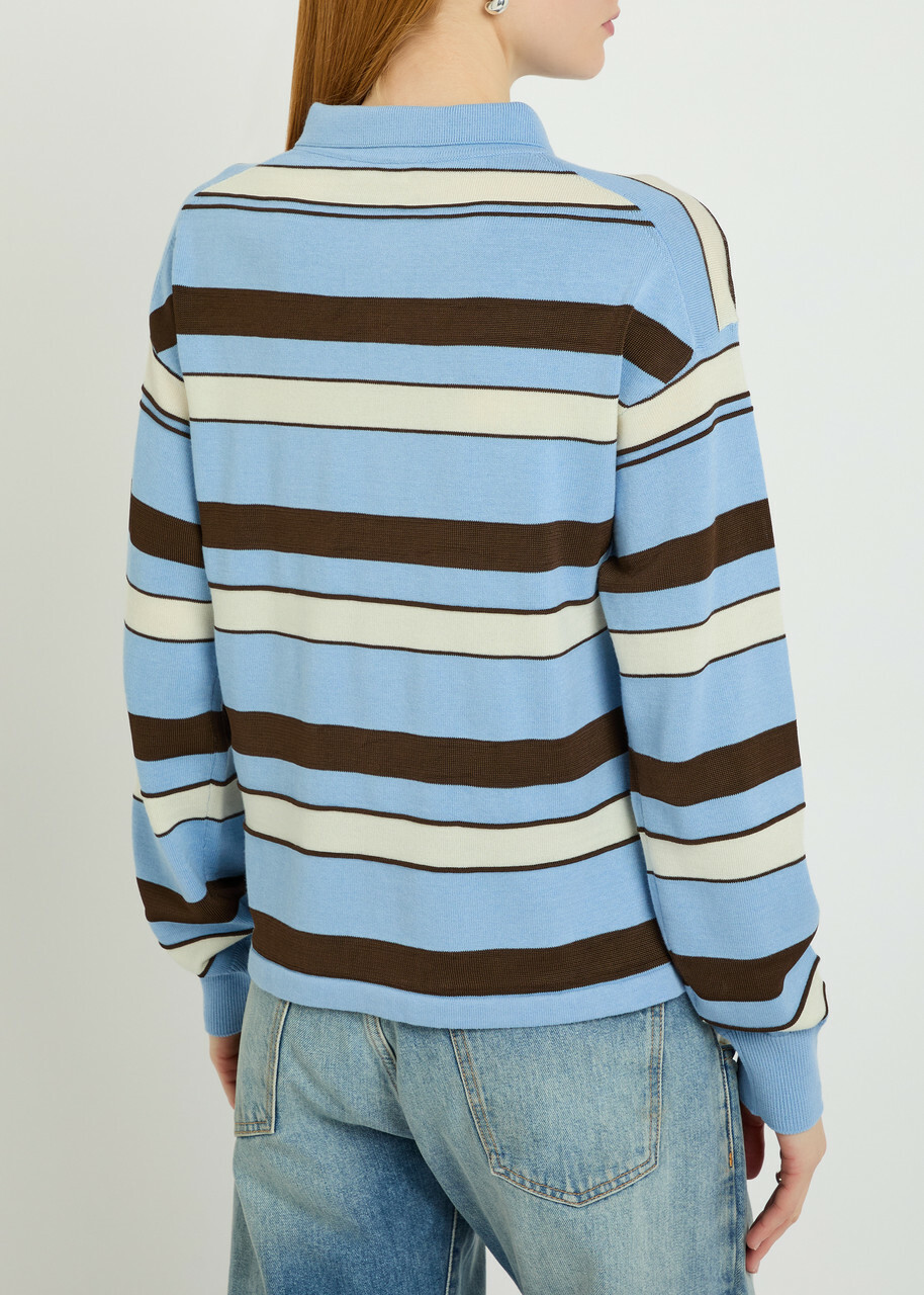 JW Anderson Striped Knit Polo Shirt Blue
