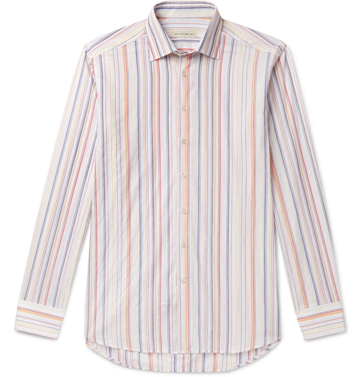 Photo: Etro - Slim-Fit Striped Cotton-Blend Shirt - White