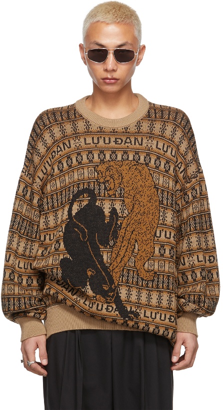 Photo: LU'U DAN SSENSE Exclusive Tan & Black Jacquard Leopards Sweater