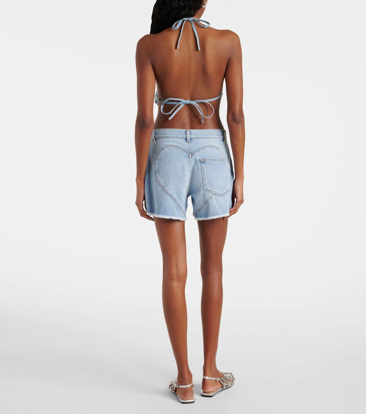 Area Embellished denim shorts