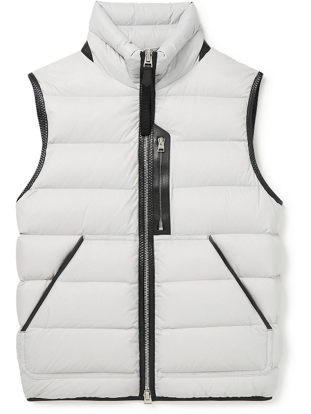 Photo: TOM FORD - Leather-Trimmed Quilted Shell Down Gilet - Gray
